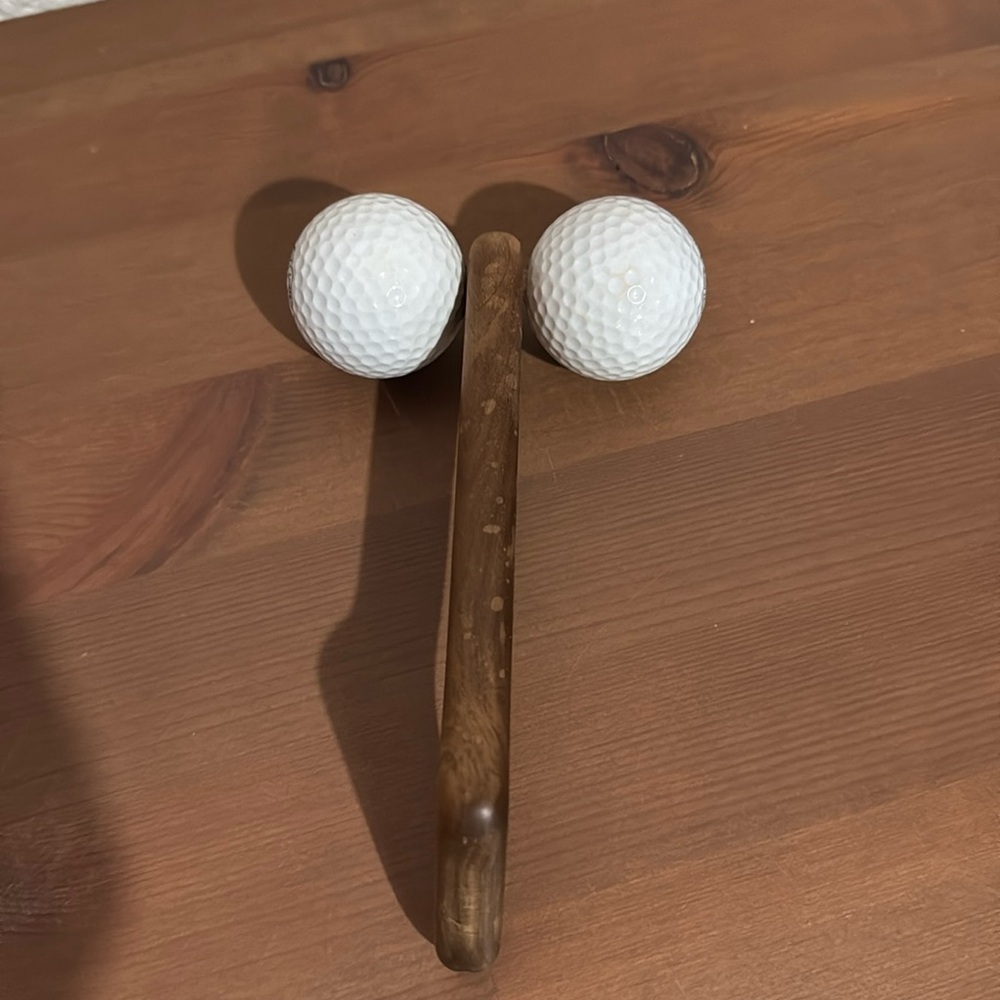 Golf ball massager with teak wood handle